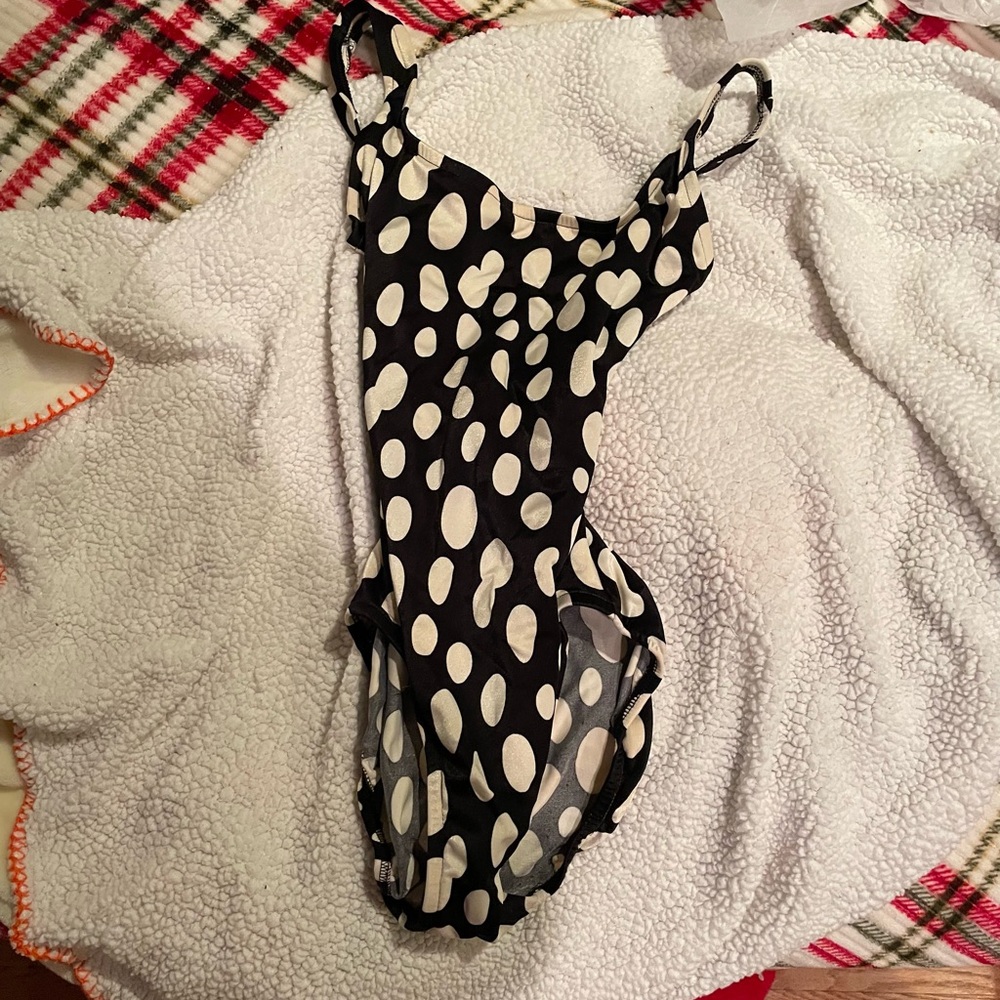 Vintage 90s Rose Marie Reid Black and White Polka Dot One-Piece Bodysuit